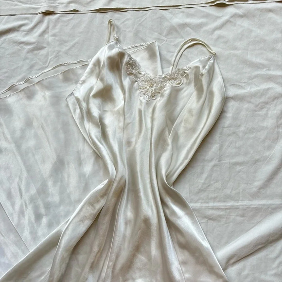 Frederick's of Hollywood Dresses & Skirts - Frederick’s of hollywood vintage white lace beaded pearl satin maxi slip dress